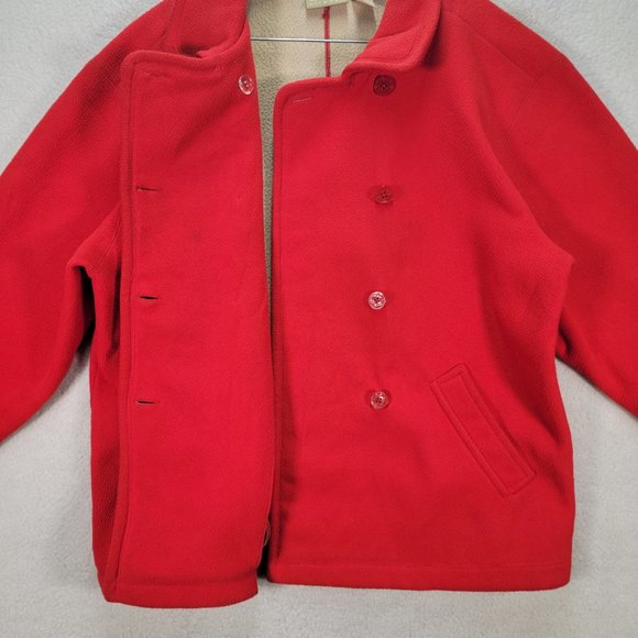 Liz Claiborne Liz Wear Red Collared Button Up Cozy Y2K Pea Coat - Picture 6 of 16
